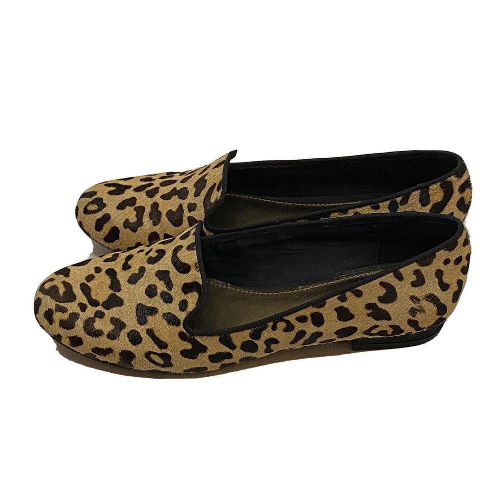 Kelly & Katie Dandy Leopard Print Calf Hair Loafers Tan Black Women Size 8.5 M